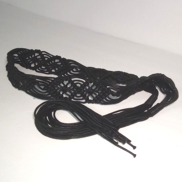 Bohemian Macrame Braided Long Cord Belly Dancing Gipsy Hippie Black Belt - Picture 3 of 12